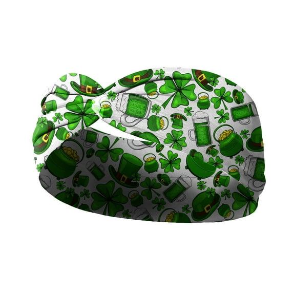 YOHAVEN St Patricks Day Headband Elastic Shamrock Hairband Green Clover Print Sports Yoga Hair Accessories Irish Party Head Wrap for Women Festival Holiday Decorations