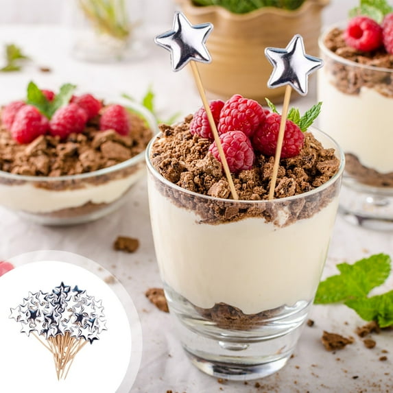 YOHAVEN Star Cocktail Picks 50PCS 4" Wooden Fruit Toothpicks Appetizer Skewers for Drinks Food Party Supplies Christmas Wedding Thanksgiving Decor