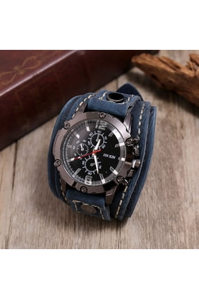 Steampunk Leather Wrist Watch for Men, Vintage Handmade Quartz Watch Retro Cowhide Band Classic Gothic Punk Wristwatch Gift for Him