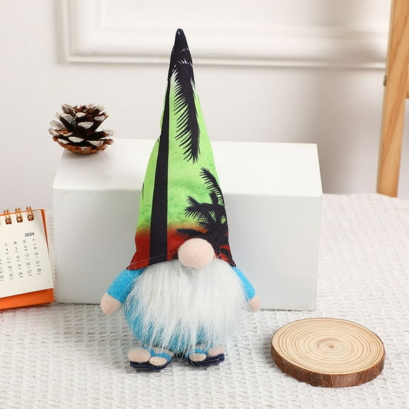 YOHAVEN Summer Beach Gnome Plush Doll Decorative Dwarf Figurine Cute Ornament for Outdoor Patio Garden Desk Indoor Summer Holiday Party Home Decorations
