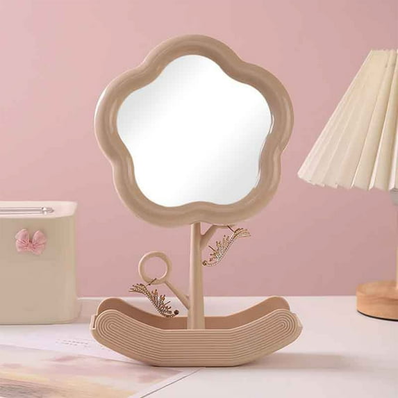 YOHAVEN Sunflower Makeup Mirror with Storage Tray, Portable Desktop Vanity Beauty Mirror Decorative Cute Flower Shaped Ornament for Dorm Home Travel Gift