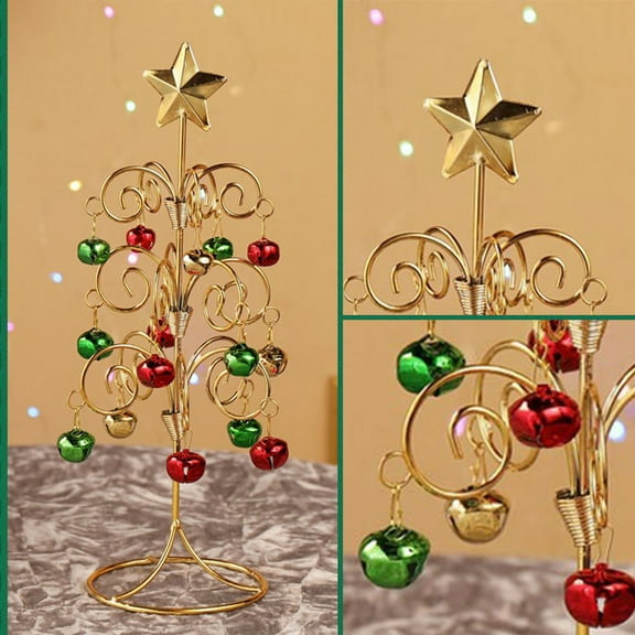 YOHAVEN Tabletop Metal Christmas Tree Ornament Display Stand, 11" Mini Xmas Tree Desktop Decorations, Wrought Iron Ornament Holder for Home, Office, Holiday Christmas Decor