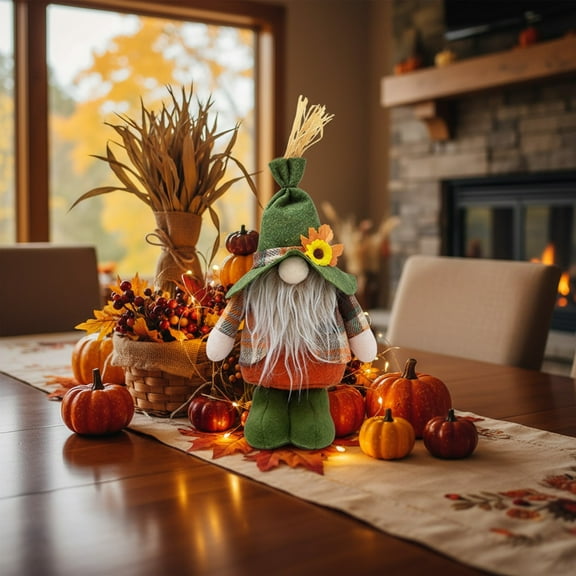 YOHAVEN Thanksgiving Gnome Doll Pendant Standing Fabric Figurine Holiday Decoration for Table Floor Display Autumn Festival Ornament for Home Office Mantle
