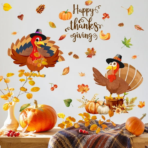 YOHAVEN Thanksgiving Wall Decals 142PCS, Pumpkin Turkey Maple Leaf Stickers for Windows Walls Doors, Autumn Harvest Home Party Holiday Decorations