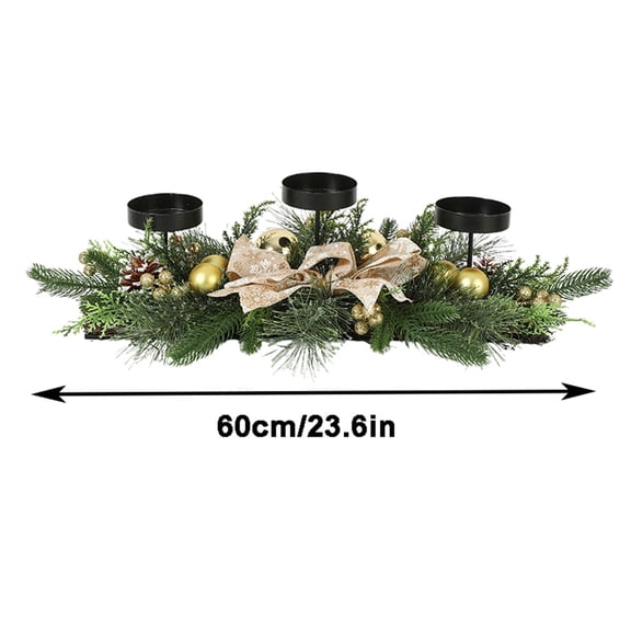 YOHAVEN Three-Legged Candlestick with Rattan Garland, Holiday Table Centerpiece for Christmas Party Dining Room Living Room Decor