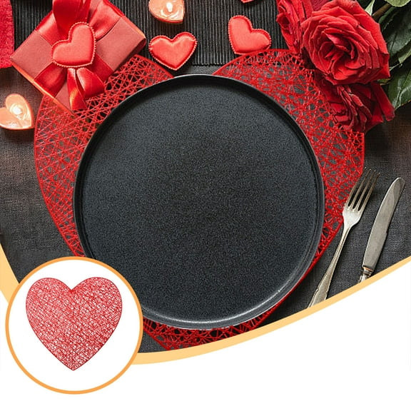 YOHAVEN Valentine’s Day Heart Placemats, 15 Inch PVC Table Mats, Hollow Rose Shape Heat Resistant Placemats for Dining Table Anniversary Romantic Dinner Decor