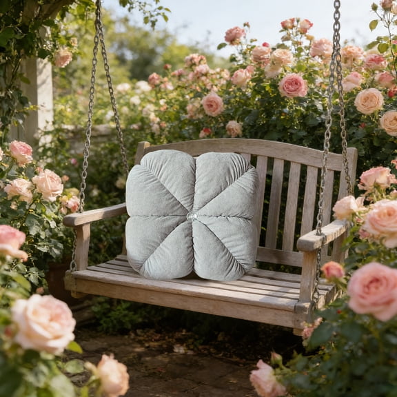 YOHAVEN Velvet Floor Cushion With Strap, 13.8 Inch Round Thick Seat, Pearl Fluff Fill, Stable Four‑Pin Frame, Non‑Slip Indoor Outdoor, Portable Handle, Plush Support For Floor Lounge Or Pet Bed