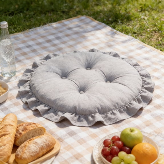 YOHAVEN Velvet Floor Seat Cushion With Strap, 17.7 Inch Round Thick Pad, Pearl Fluff Fill, Stable Four‑Pin Build, Non‑Slip Indoor Outdoor, Portable Cozy Support For Meditation Reading Or Pet Nest