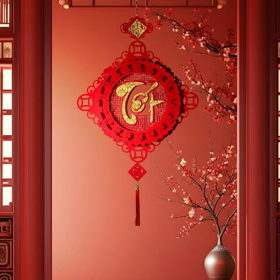 YOHAVEN Vietnamese New Year Decorations 2025 Lunar Spring Festival Hanging Paper Fan Ornament with Tassel Blessing for Home Door Porch Mall Street Decor