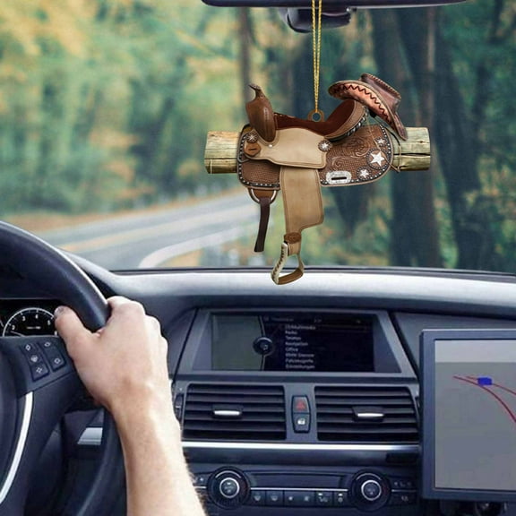 YOHAVEN Western Cowboy Saddle Flat Pendant Car Rearview Mirror Backpack Keychain Ornament Christmas Tree Decoration Holiday Party Favors Gift