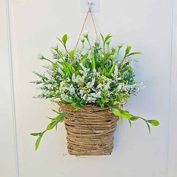 YOHAVEN White Berry Flower Wreath, Spring Summer Door Hanging Basket Home Decoration for Wall Fireplace Wedding Outdoor Seasonal Decor