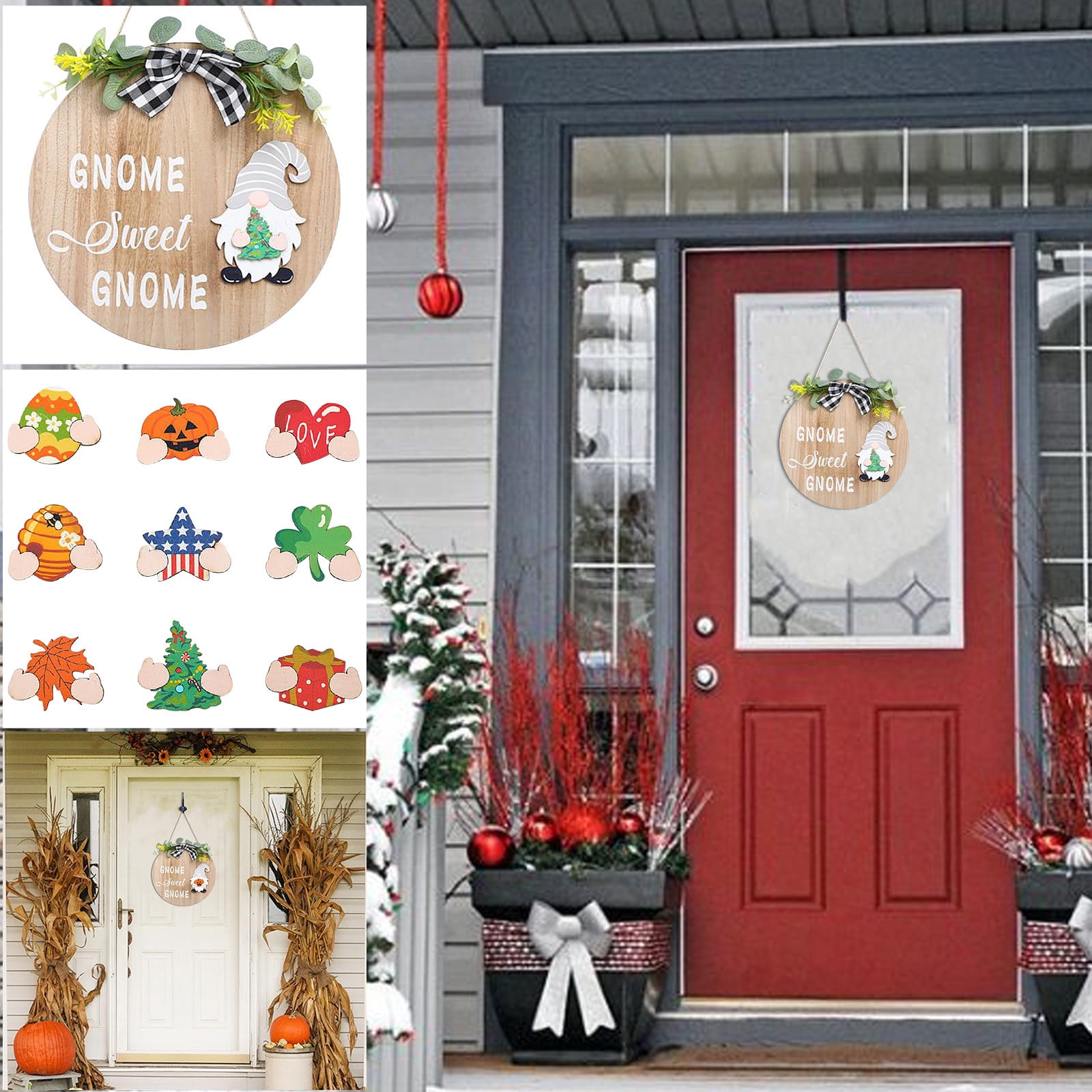 YOHAVEN Wooden Door Hanging Decoration, Rustic DIY Holiday Decor ...