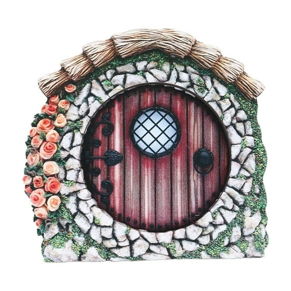 YOHAVEN Wooden Elf Door Fairy Garden Decor Handmade Wooden Gate Ornament for Courtyard Lawn Patio Porch Outdoor Garden Decorations Home Desktop Miniature Fairy Tale Decor