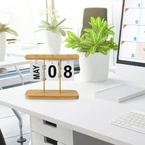 YOHAVEN Wooden Perpetual Desk Calendar Flip Blocks Creative Month Date Display Vintage Office Tabletop Decorative Accessory Photo Props Reusable Desktop Ornament for Home Office Living Room