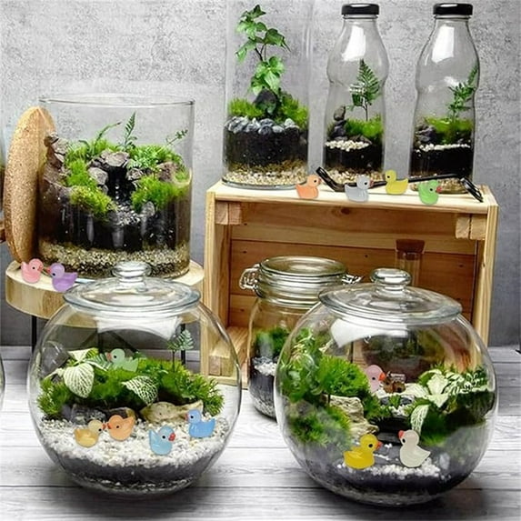 YOHAVEN Yellow Duck Pendant with Colorful Hair Glow Light Ornament, Cute Doll Decoration with Moss for Home Office Desk Garden Holiday Party Decor