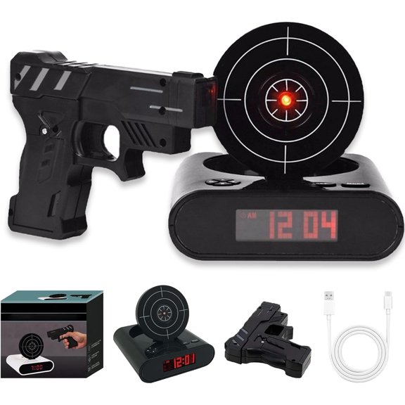 YOHFRFGX Interactive Shooting Game, Large LED Display, Custom Ringtones & 2 Alarm Modes, Fun Shot Timer Clock for Heavy Sleepers, Bedroom Home Office (Black)