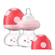 YOHKOH Standard Neck Baby Glass Bottles 2.7oz/2 pack,Red,Glass Bottles Set for Baby