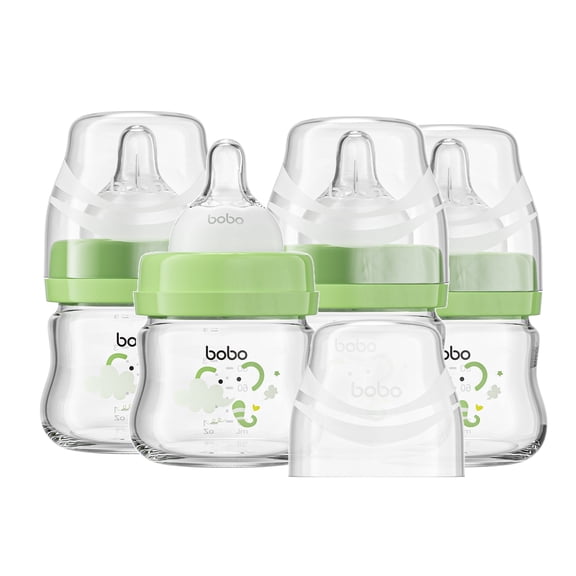 YOHKOH 2.7oz Newborn Glass Baby Bottle Sets,Wide-Neck,Slow Flow,for 0 m+,4-Pack,Green