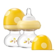 YOHKOH 2.7oz Newborn Glass Baby Bottles Set,Yellow,with Slow Flow Nipple,2-Pack