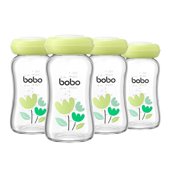 YOHKOH 5.4oz Glass Breast Milk Storage Bottles,Portable,BPA-Free,4Pk,Green