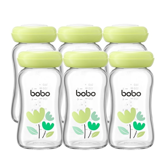 YOHKOH 5.4oz Glass Breast Milk Storage Bottles,Portable,BPA-Free,6Pk,Green