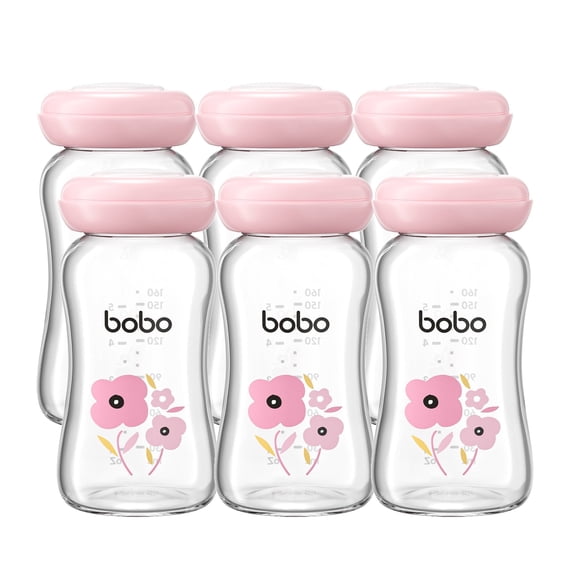 YOHKOH 5.4oz Glass Breastmilk Bottles,Wide Mouth Breastmilk Storage Containers,6 Pack,Red