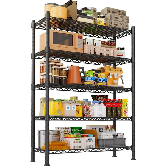 YOHKOH 5-Wire Shelving Metal Storage Rack Adjustable Shelves for Laundry Bathroom Kitchen Pantry Closet(36L x 14W x 71.9H, Black)
