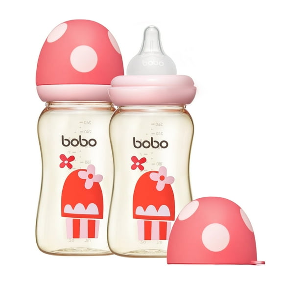 YOHKOH 8.8 ounce,Mushroom Cap PPSU Bottle,Wide-neck Baby Bottle,for 3m+ Infant/Toddler,2pc
