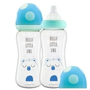 YOHKOH 8.8 oz Glass Bottle,AirFree Vent,for Mixed/Breastfeeding,Blue,2pk