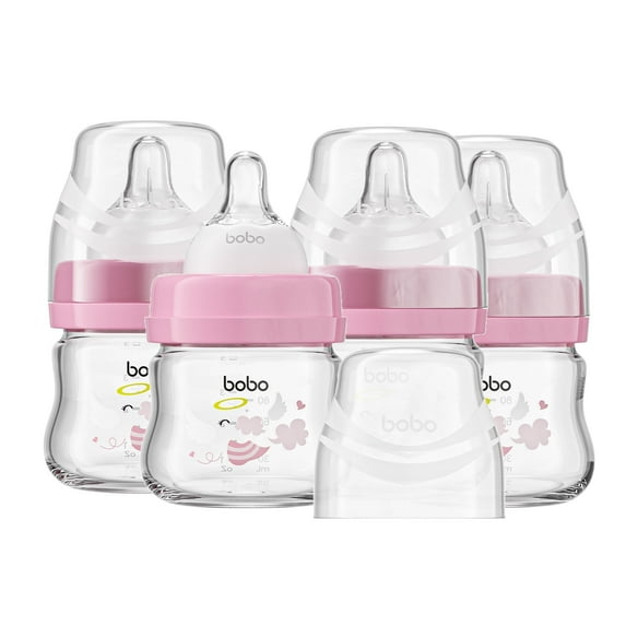 YOHKOH 80ml/2.7oz Newborn Glass Baby Bottle ,Wide-Neck,Slow Flow,for 0 m+,4Pk,Red,Gift Set