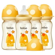 YOHKOH Anti-Colic Baby Bottle,Mushroom Cap,Wide-bore,for Toddler Infant,8.8ounce,4pcs-Yellow