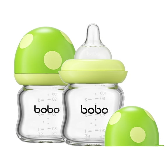 YOHKOH Baby Bottles Slow Flow Nipples,Newborn Bottles Glass Anti Colic,Green,4 oz/2 Pack