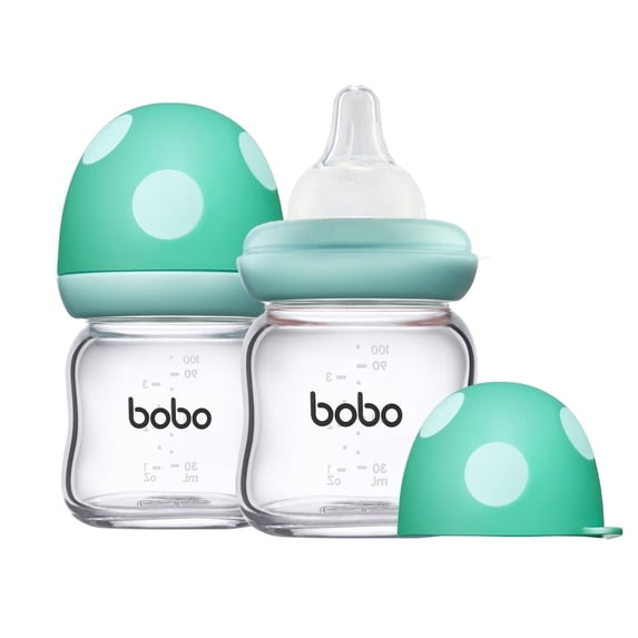 YOHKOH Glass Bottles Set for Baby,2 Pack,(3.4 oz),Blue,Newborns Gift Set