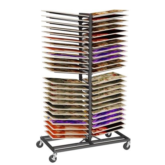 YOHKOH 48-Shelf Metal Art Paint Drying Rack with Locking Wheels & Tilted Shelves for Classroom Studio Painting & Canvas Storage