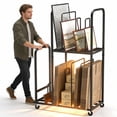 thumbnail image 1 of YOHKOH Cardboard Organizer Cart, 2-Tier Adjustable Rolling Rack on Locking Wheels, Heavy-Duty Packing Station, Canvas & Paint Drying Rack for Home, Office & Studio, 1 of 8
