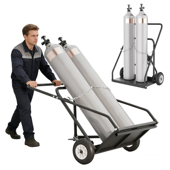 YOHKOH Heavy-Duty Dual Welding Cart for Oxygen Acetylene Tanks - 3-Wheel Cylinder Cart with 440LBS Capacity & 10-Inch Solid Wheels