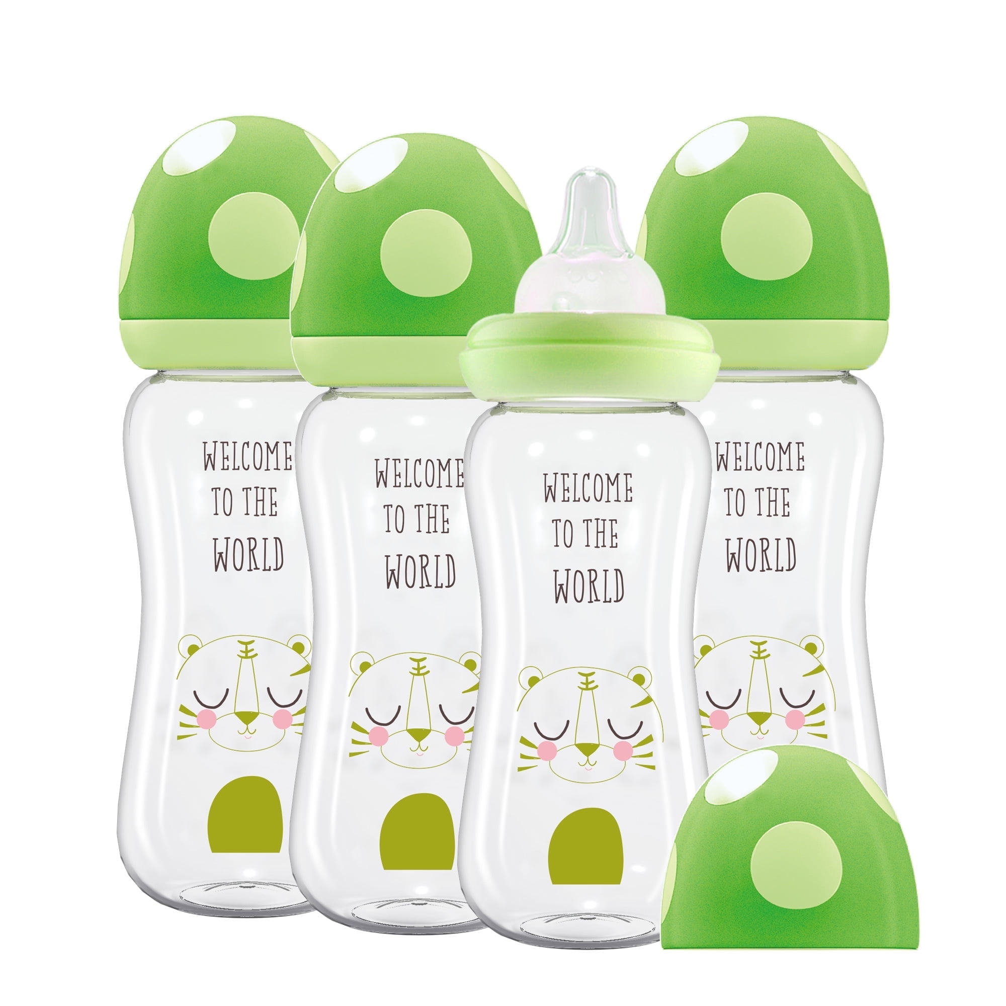 YOHKOH Glass Baby Bottles,Level 2 Nipple,Wide-Neck Bottle,Green,(8.8 oz/260ml),4pk