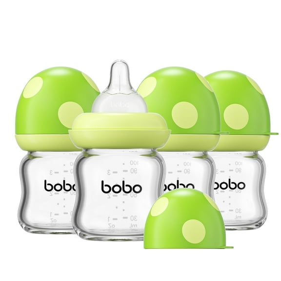 YOHKOH Glass Baby Bottles,Slow Flow Nipple,for Newborns,Green,4 oz,4pk