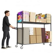 YOHKOH Heavy Duty 2-Tier Carton Stand with Adjustable Shelves, 8 Dividers & Locking Wheels, 1200 Lb