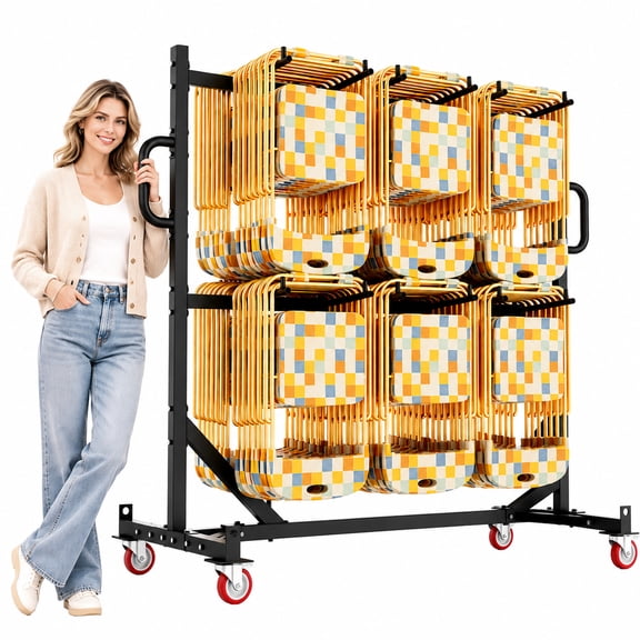 YOHKOH Heavy Duty Folding Chair Rack Cart, 800 lb Capacity, Holds 84 Chairs or 12 Tables & 42 Chairs, 2-Tier Adjustable Storage, Locking Wheels
