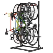YOHKOH Heavy-Duty Freestanding Bike Rack for Garage, Vertical 5 Bike Floor Stand, Adjustable Hooks Space Saving Storage Organizer