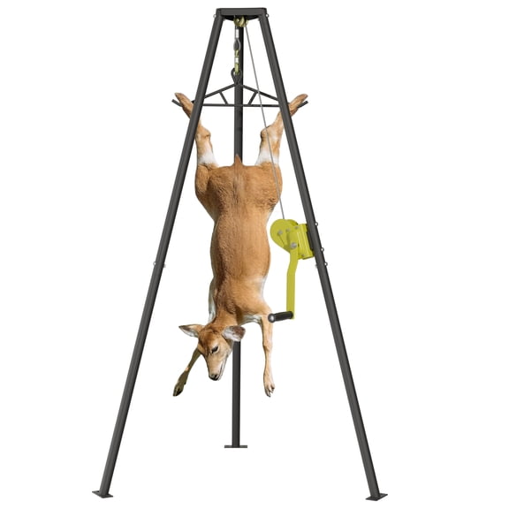 YOHKOH Heavy-Duty Tripod Deer Hoist, 500 lbs, Hunting Game Stand with Gambrel & Manual Winch, Portable Skinning Rack for Deer Cleaning & Processing, Black
