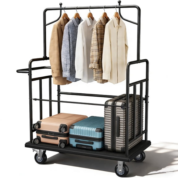 YOHKOH Hotel Luggage Cart, 1100LBS Heavy-Duty Bellman Trolley with 5" Wheels & Garment Rack, Rolling Commercial Cart for Hotels, Airports & Resorts