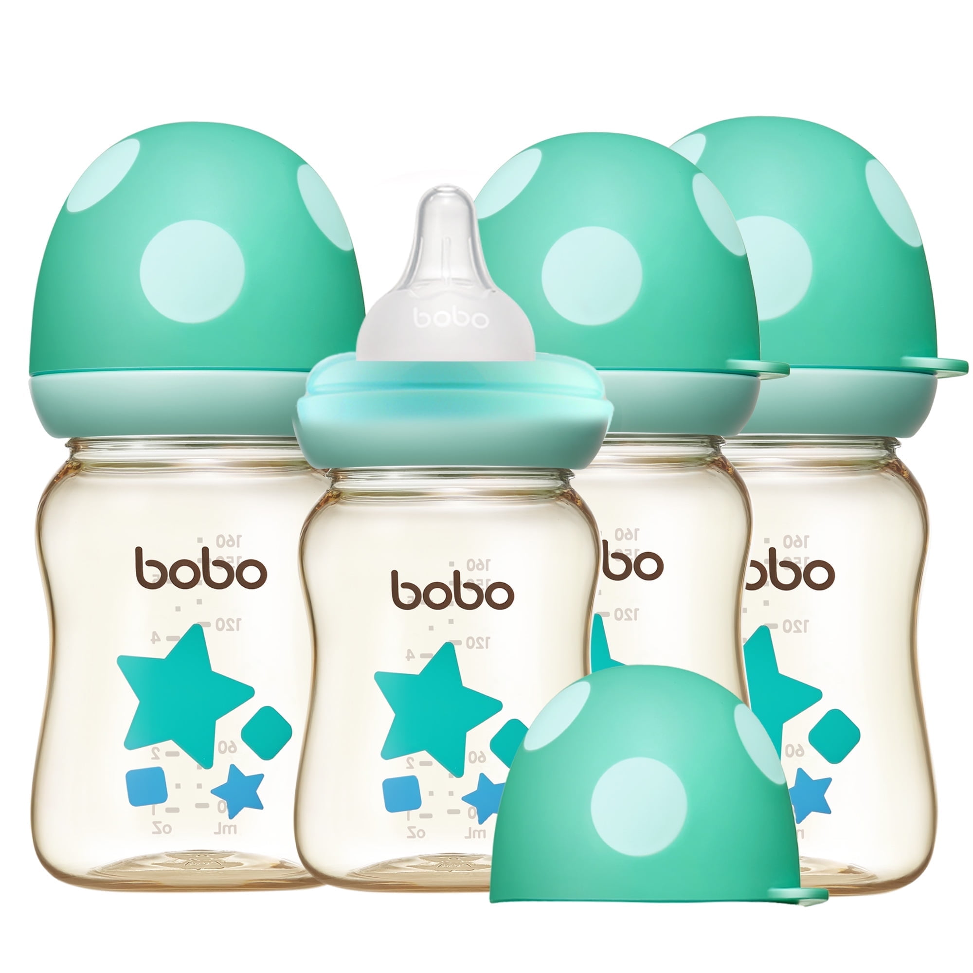 YOHKOH Mushroom Cap Baby Bottles Blue,PPSU Bottle,for Breast/Mixed Feeding Infant,5.4oz,4pk