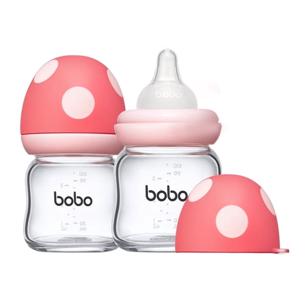 YOHKOH Natural Anti Colic Glass Baby Bottles(3.4 oz)- Red,Level 1 Nipple,0m+,2Pk Set