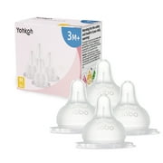 YOHKOH Natural Flow Level 2 Wide-Neck Baby Bottle Nipple,3m+,Silicone Pacifier,4-Pack
