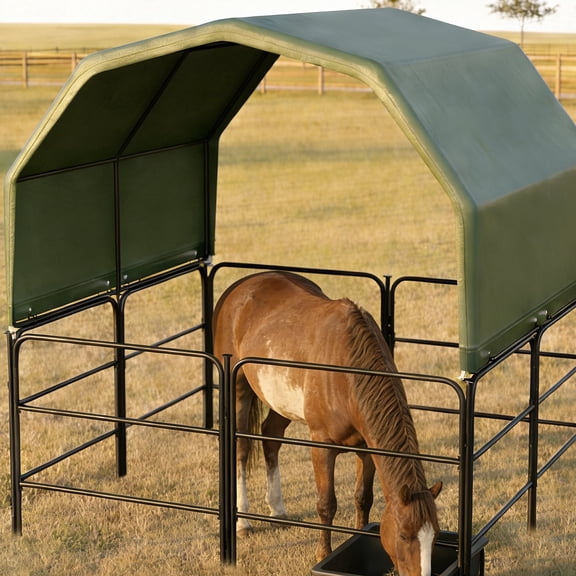 YOHKOH Portable Horse Corral with Shelter, Heavy-Duty Outdoor Livestock Pen & Waterproof Cover, All-Weather Steel Frame Shelter System for Goats, Sheep, Calves
