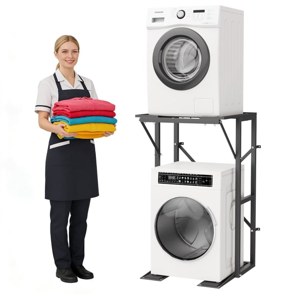 YOHKOH Heavy-Duty Steel Washer Dryer Stacking Stand Portable Rack with Anti-Tip & Non-Slip, Universal Fit for Most Washers & Dryers (26.8"W x 19.8"D x 52"H)