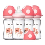 YOHKOH Red Glass Bottles,for Breast/Mixed Feeding Newborn,Slow Nipple,5.4oz,4pk