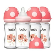 YOHKOH Red Glass Bottles,for Breast/Mixed Feeding Newborn,Slow Nipple,5.4oz,4pk